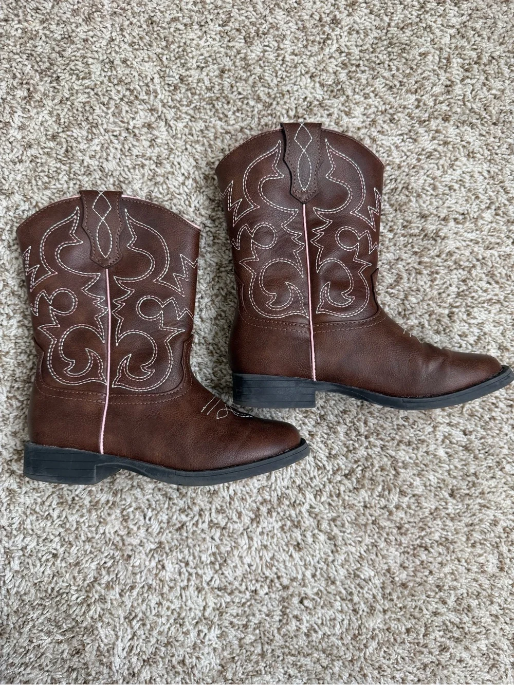 wonder nation Brown Cowboy Boots with Pink Trim